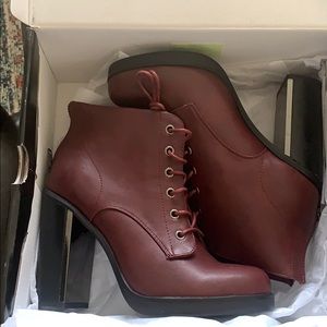 Metal heel lace up booties